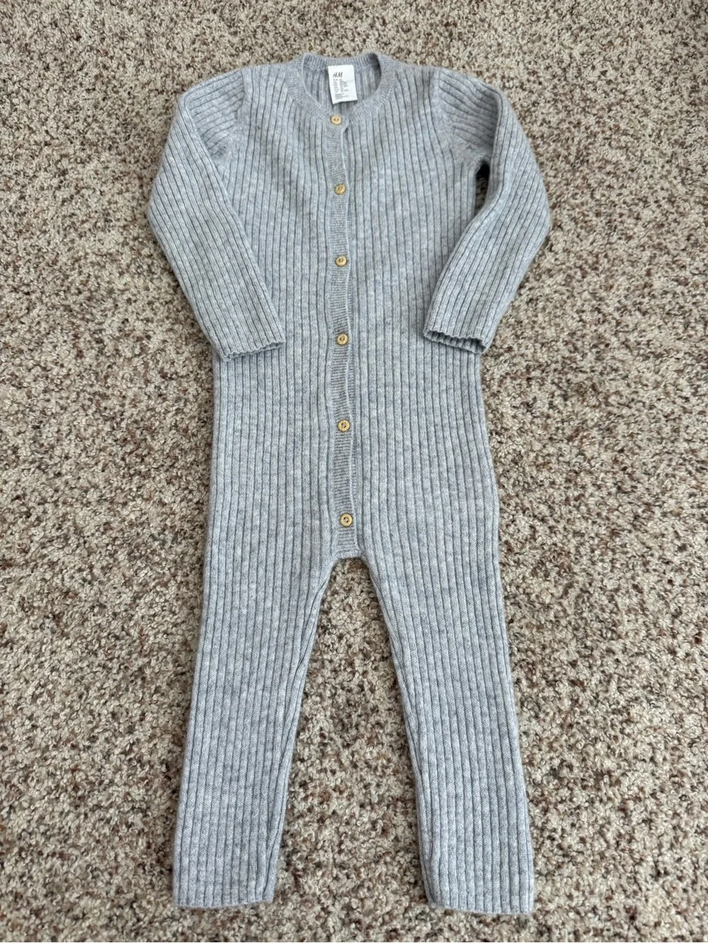 H&M Gray Cashmere Natural Fiber, Gender Neutral Baby/Toddler One-Piece Knit
